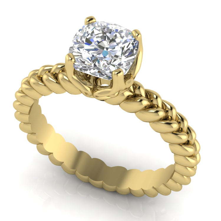 Rope Band Cushion Cut Lab Diamond Engagement Ring