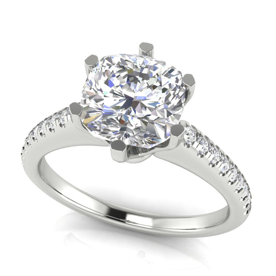 French Pave Cushion Cut Moissanite Engagement Ring