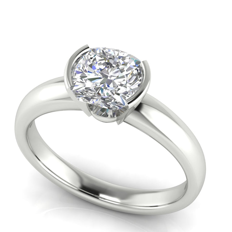 Half Bezel Floating Cushion Cut Lab Diamond Engagement Ring