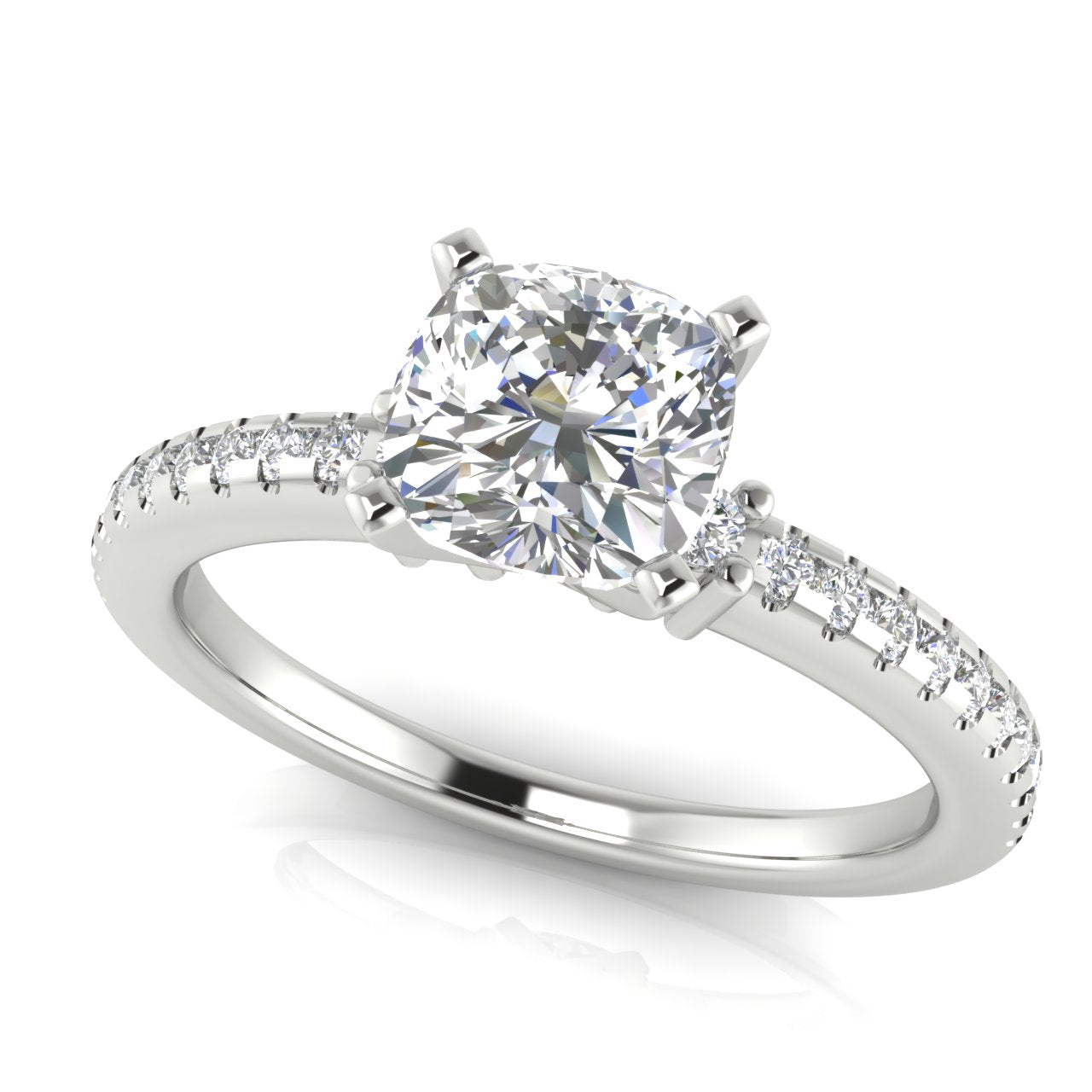 Floating Shoulder Cushion Cut Lab Diamond Engagement Ring