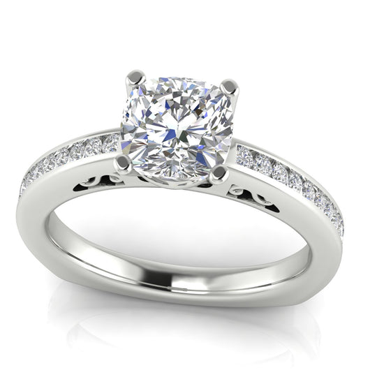 Euro Channel Set Cushion Cut Moissanite Engagement Ring