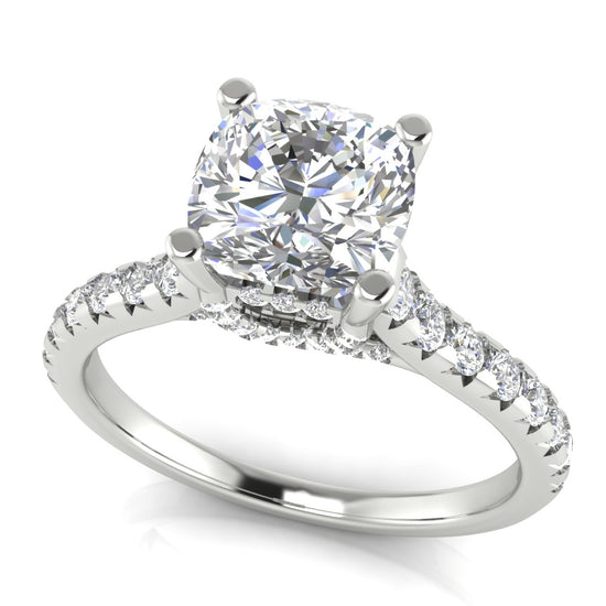 Bridge Pave Cushion Cut Lab Diamond Engagement Ring