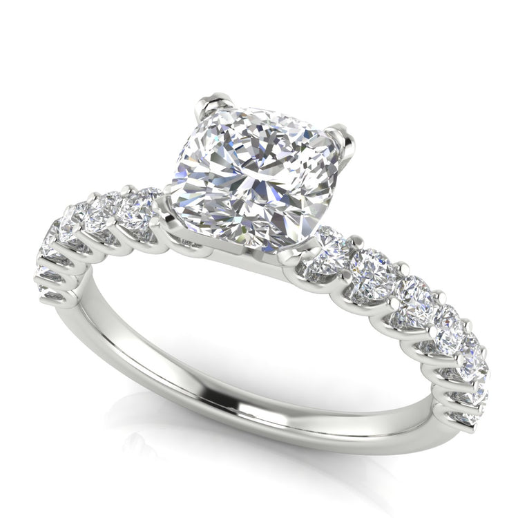 U Prong Pave Cushion Cut Moissanite Engagement Ring