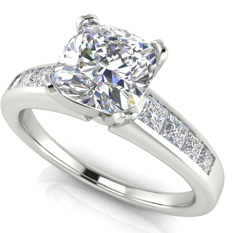 Princess Channel Set Cushion Cut Moissanite Engagement Ring