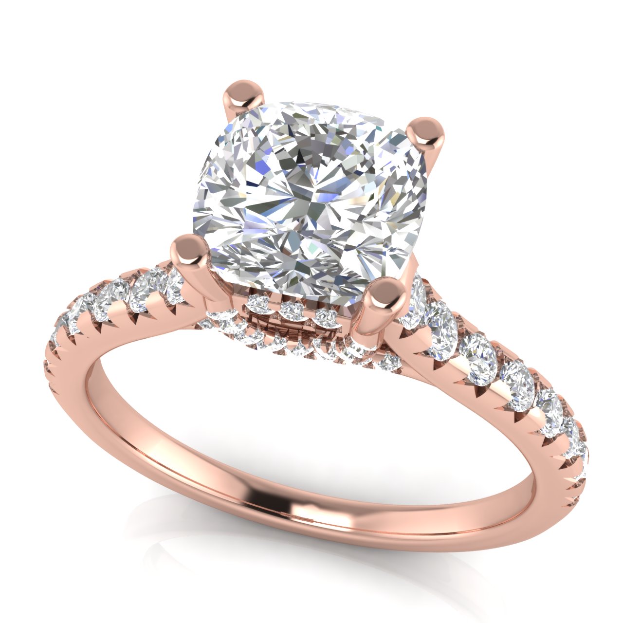 Bridge Pave Cushion Cut Lab Diamond Engagement Ring