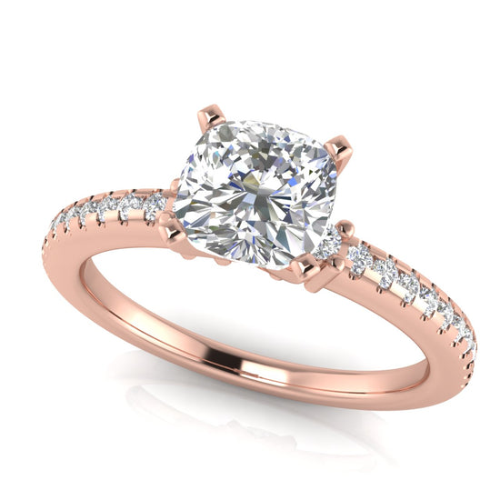 Floating Shoulder Cushion Cut Lab Diamond Engagement Ring