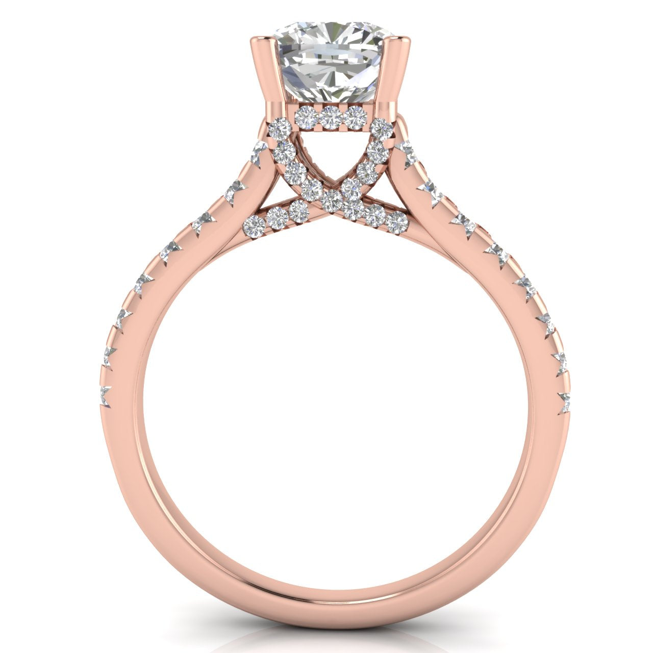 Bridge Pave Cushion Cut Lab Diamond Engagement Ring