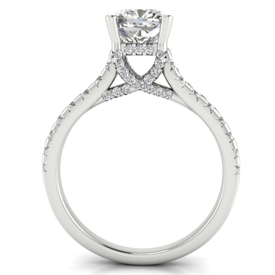 Bridge Pave Cushion Cut Lab Diamond Engagement Ring