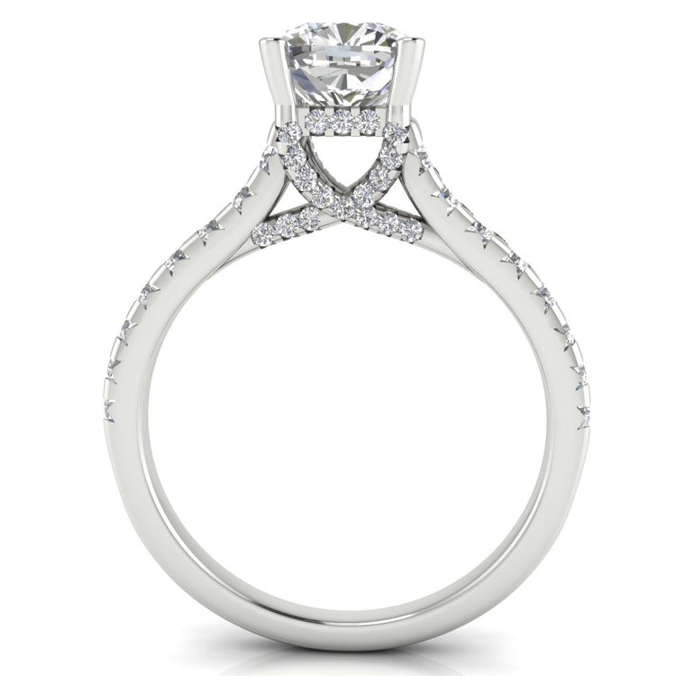 Bridge Pave Cushion Cut Moissanite Engagement Ring