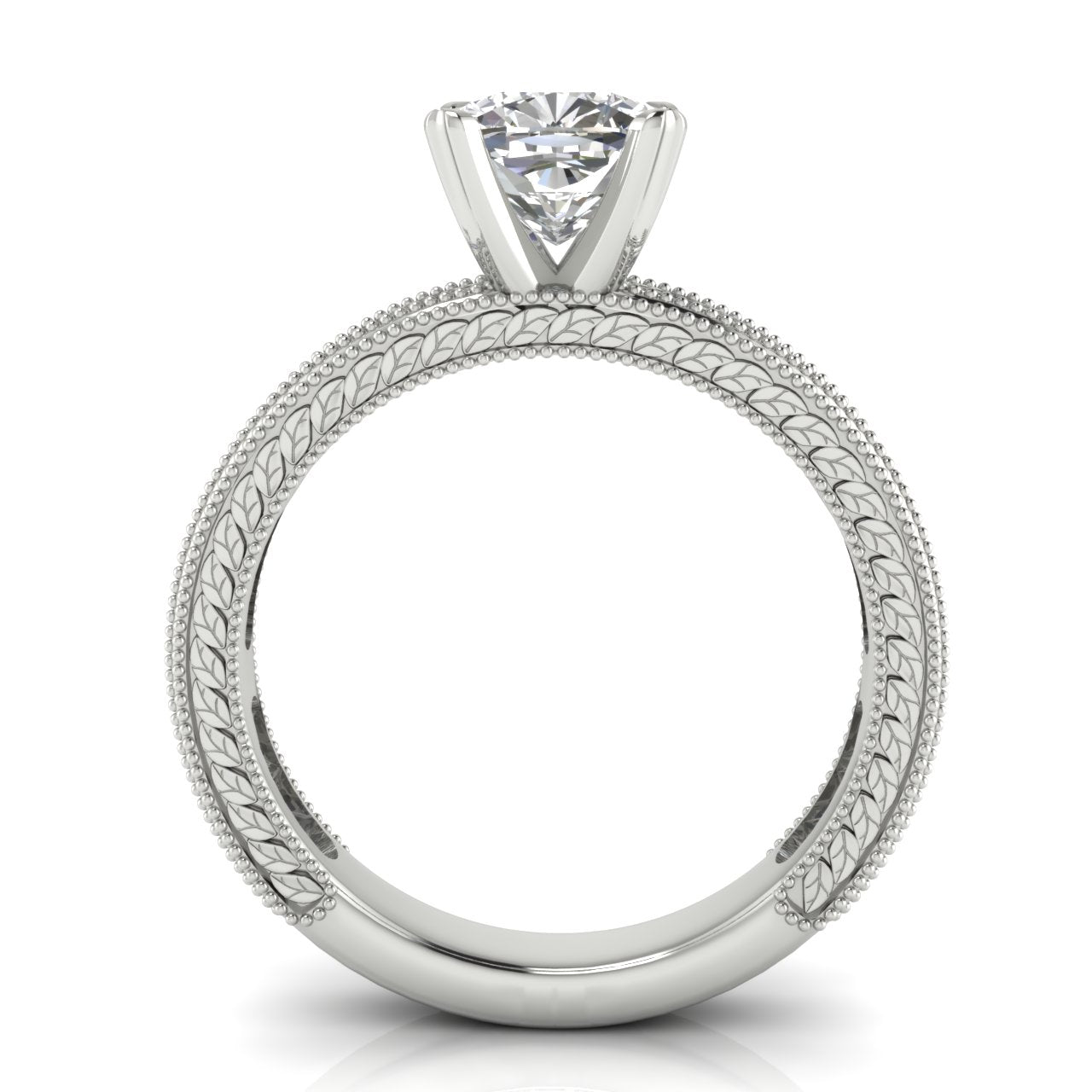 Nature Milgrain Cushion Cut Lab Diamond Engagement Ring