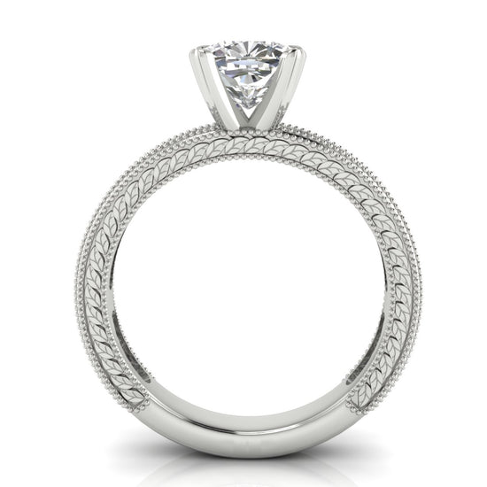 Nature Milgrain Cushion Cut Moissanite Engagement Ring