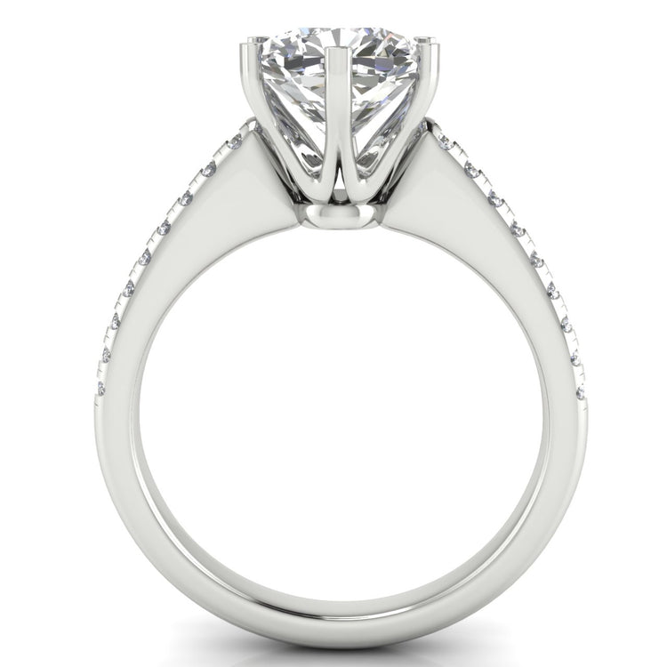 French Pave Cushion Cut Moissanite Engagement Ring