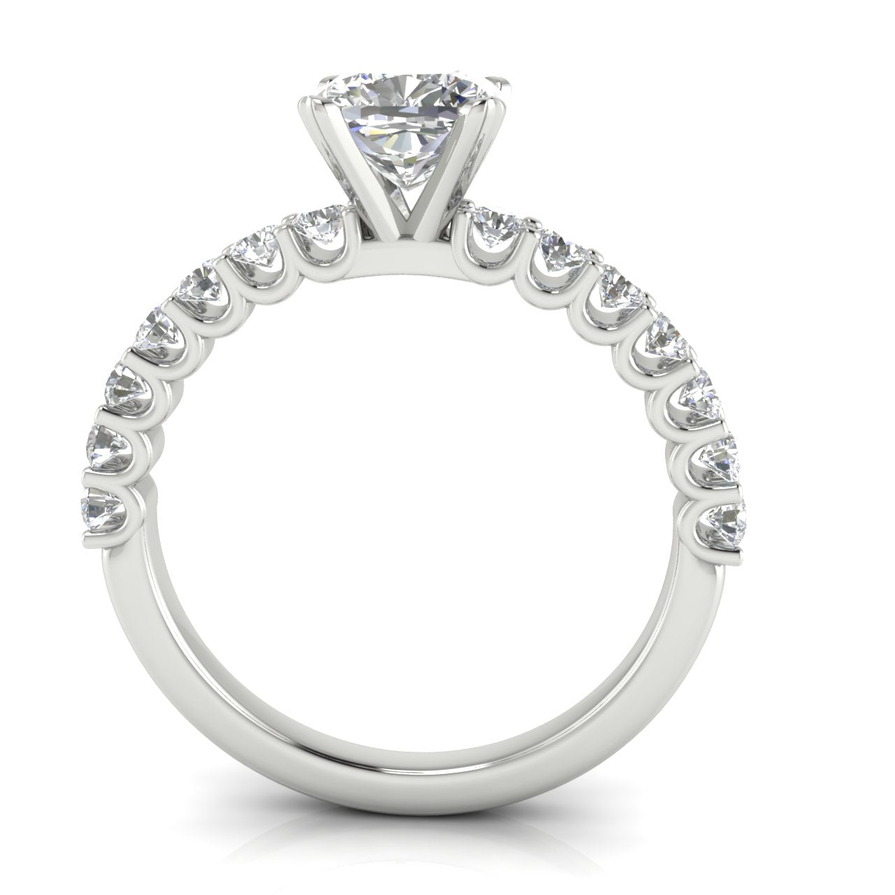 U Prong Pave Cushion Cut Lab Diamond Engagement Ring