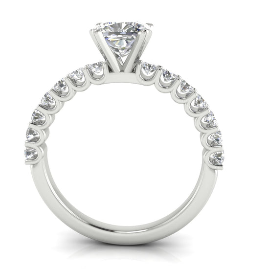 U Prong Pave Cushion Cut Moissanite Engagement Ring