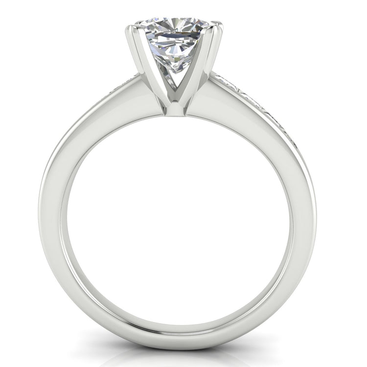 Princess Channel Set Cushion Cut Moissanite Engagement Ring