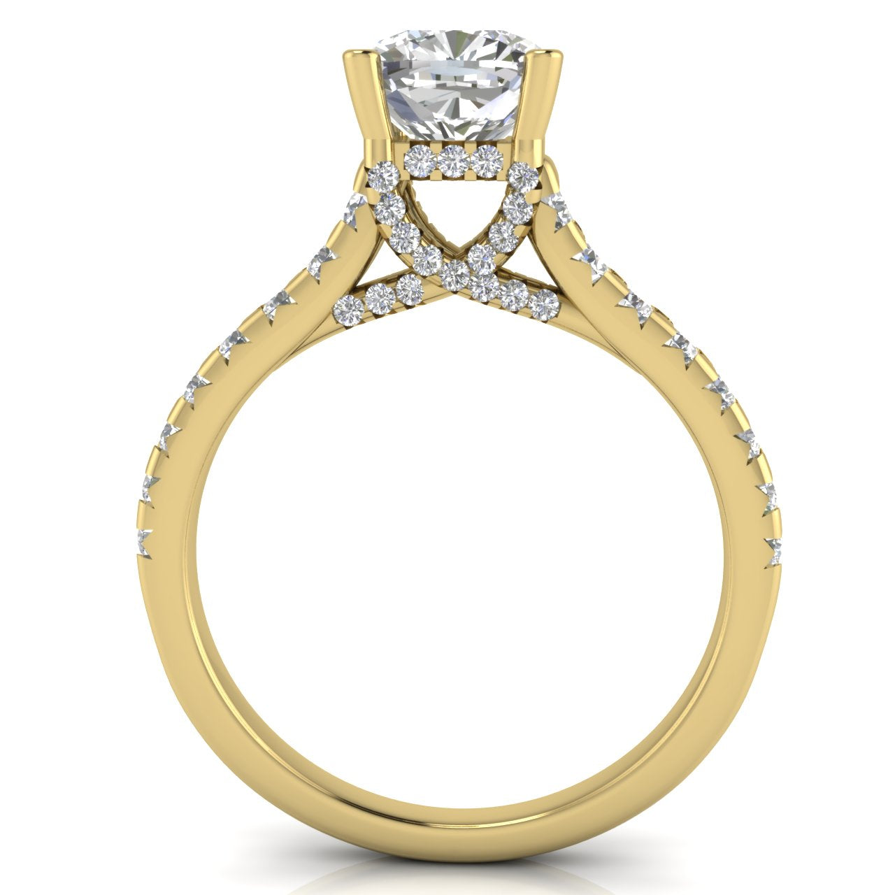 Bridge Pave Cushion Cut Lab Diamond Engagement Ring