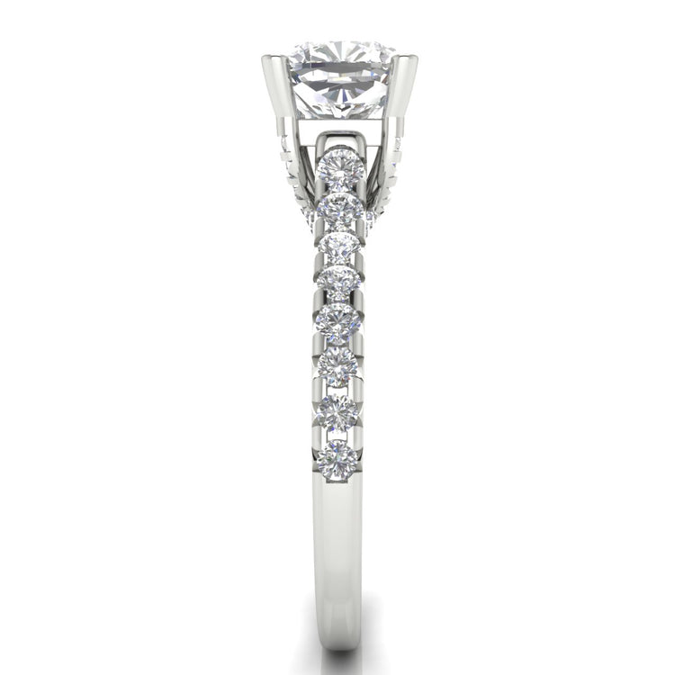 Bridge Pave Cushion Cut Lab Diamond Engagement Ring