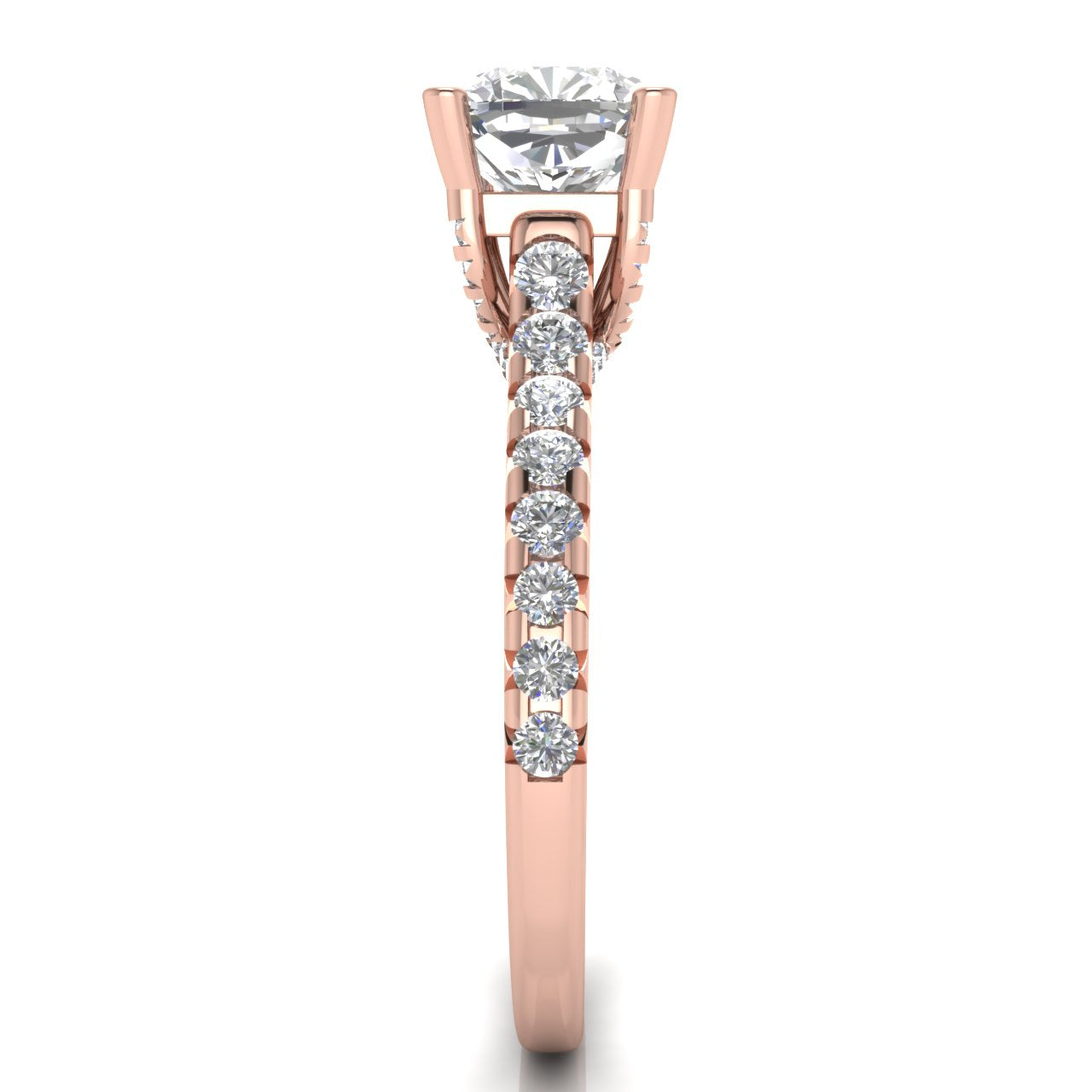 Bridge Pave Cushion Cut Lab Diamond Engagement Ring