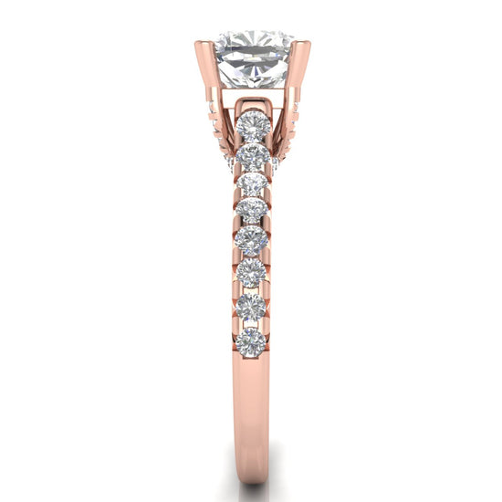 Bridge Pave Cushion Cut Lab Diamond Engagement Ring