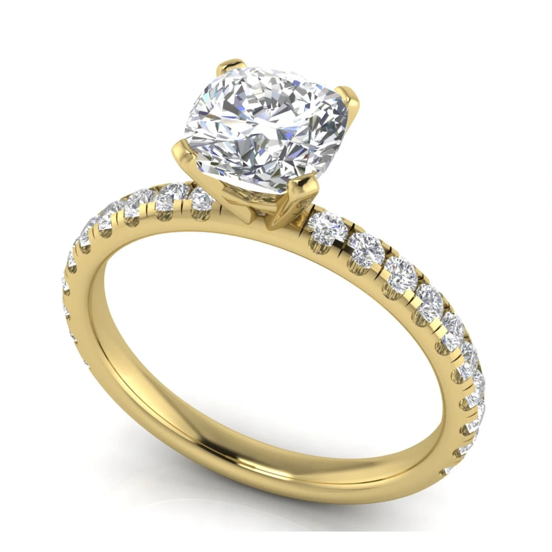 Classic Pave Cushion Cut Lab Diamond Engagement Ring
