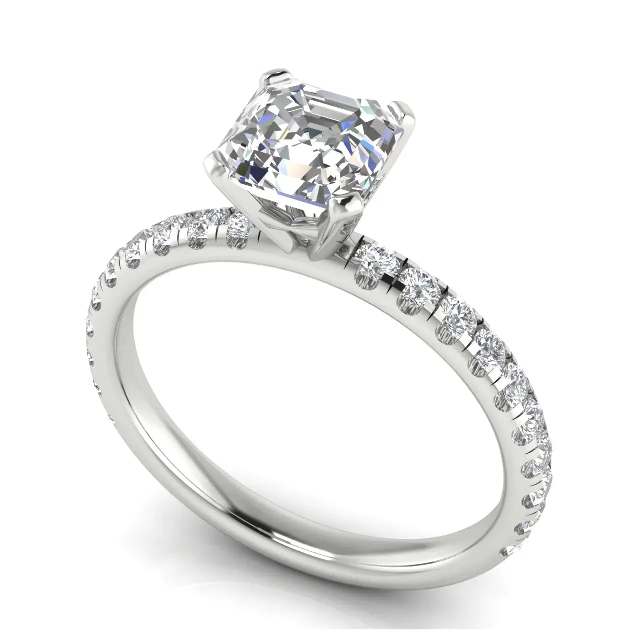 Classic Pave Emerald Cut Lab Diamond Engagement Ring