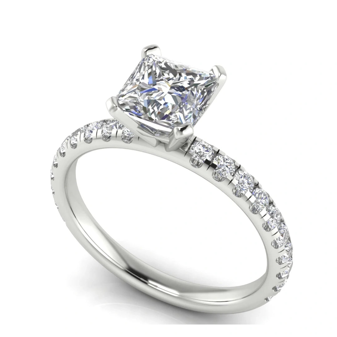 Classic Pave Princess Cut Lab Diamond Engagement Ring