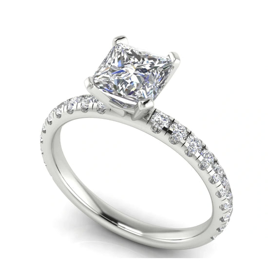 Classic Pave Princess Cut Lab Diamond Engagement Ring