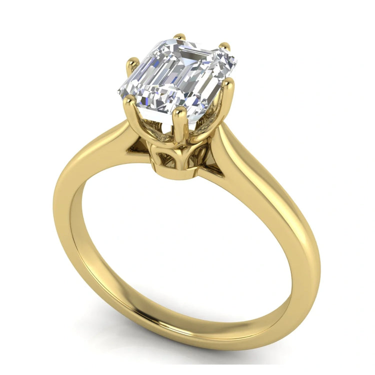 Crown Emerald Cut Lab Diamond Engagement Ring