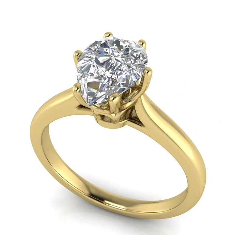 Crown Pear Shaped Lab Diamond Engagement Ring