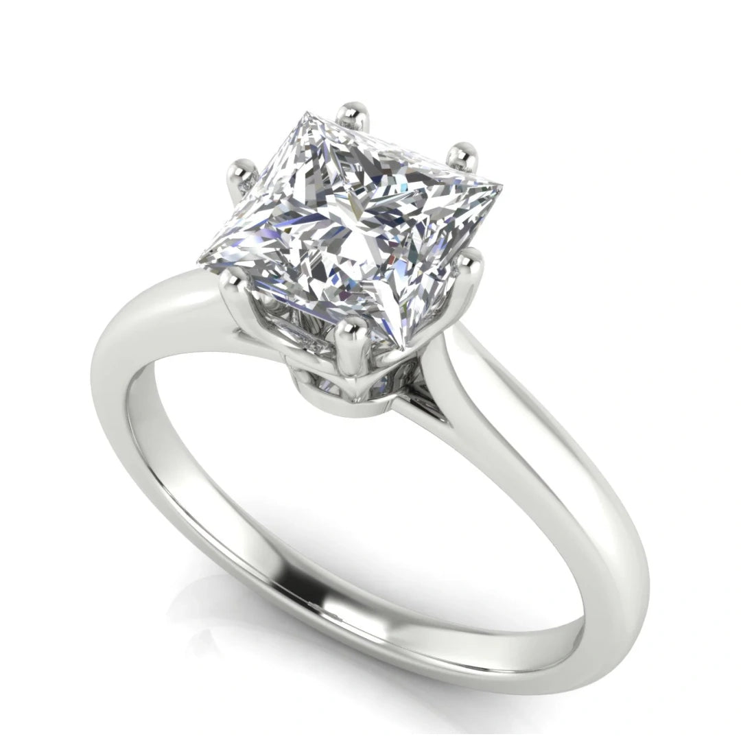 Crown Princess Cut Lab Diamond Engagement Ring