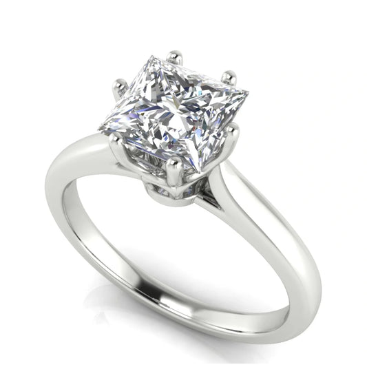 Crown Princess Cut Lab Diamond Engagement Ring