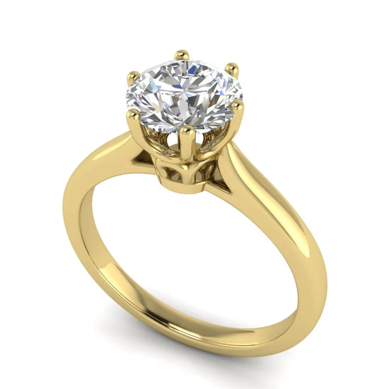 Crown Round Cut Lab Diamond Engagement Ring