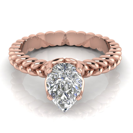 Rope Band Pear Shaped Lab Diamond Engagement Ring