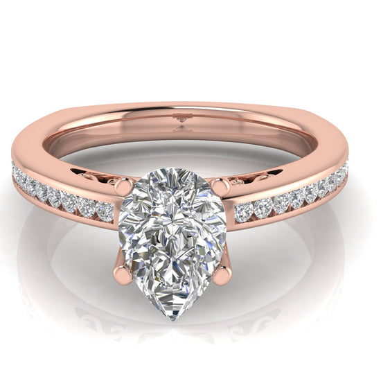 Euro Channel Set Pear Shaped Lab Diamond Engagement Ring