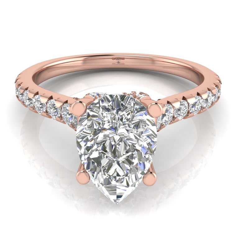 Bridge Pave Pear Shaped Lab Diamond Engagement Ring