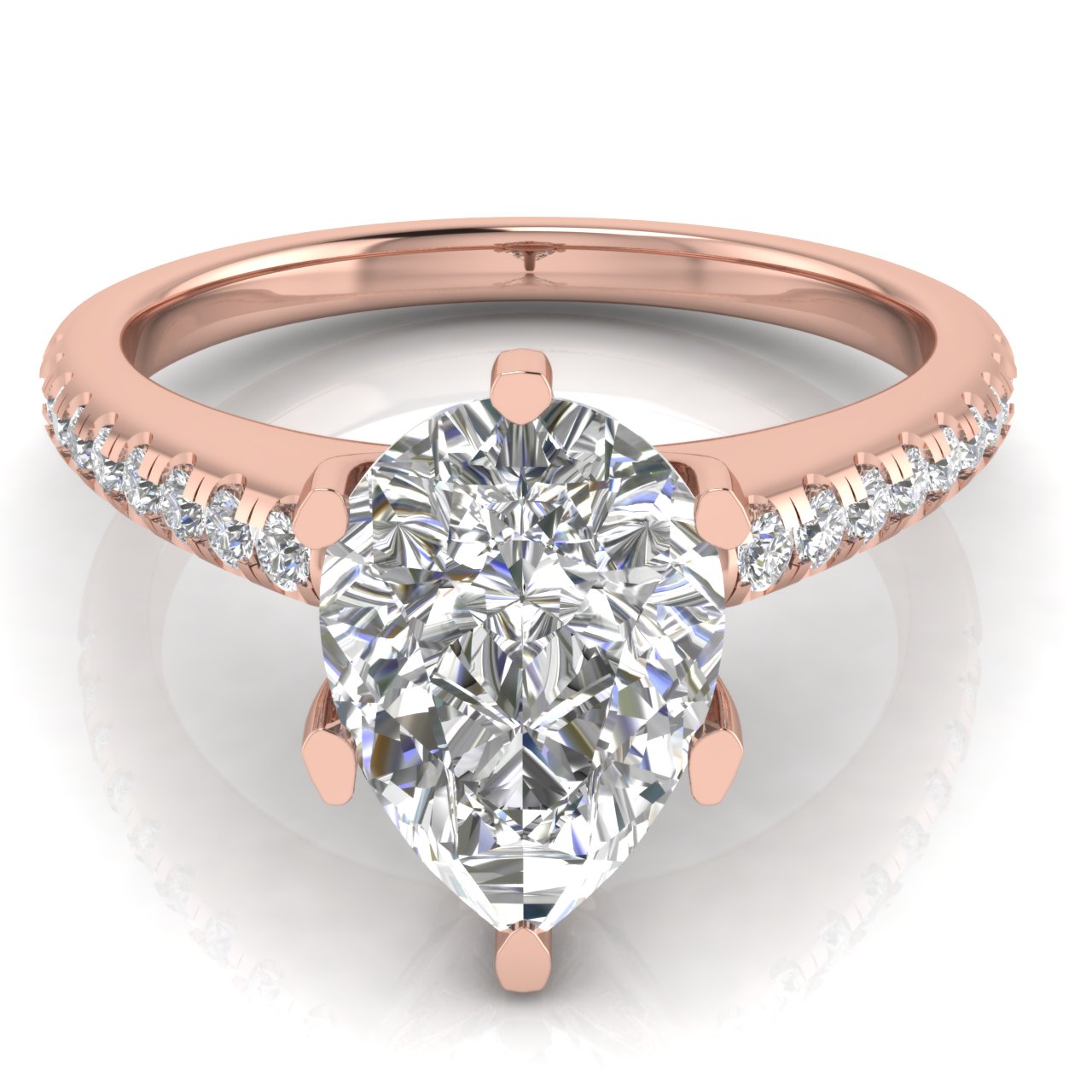 French Pave Pear Shaped Moissanite Engagement Ring