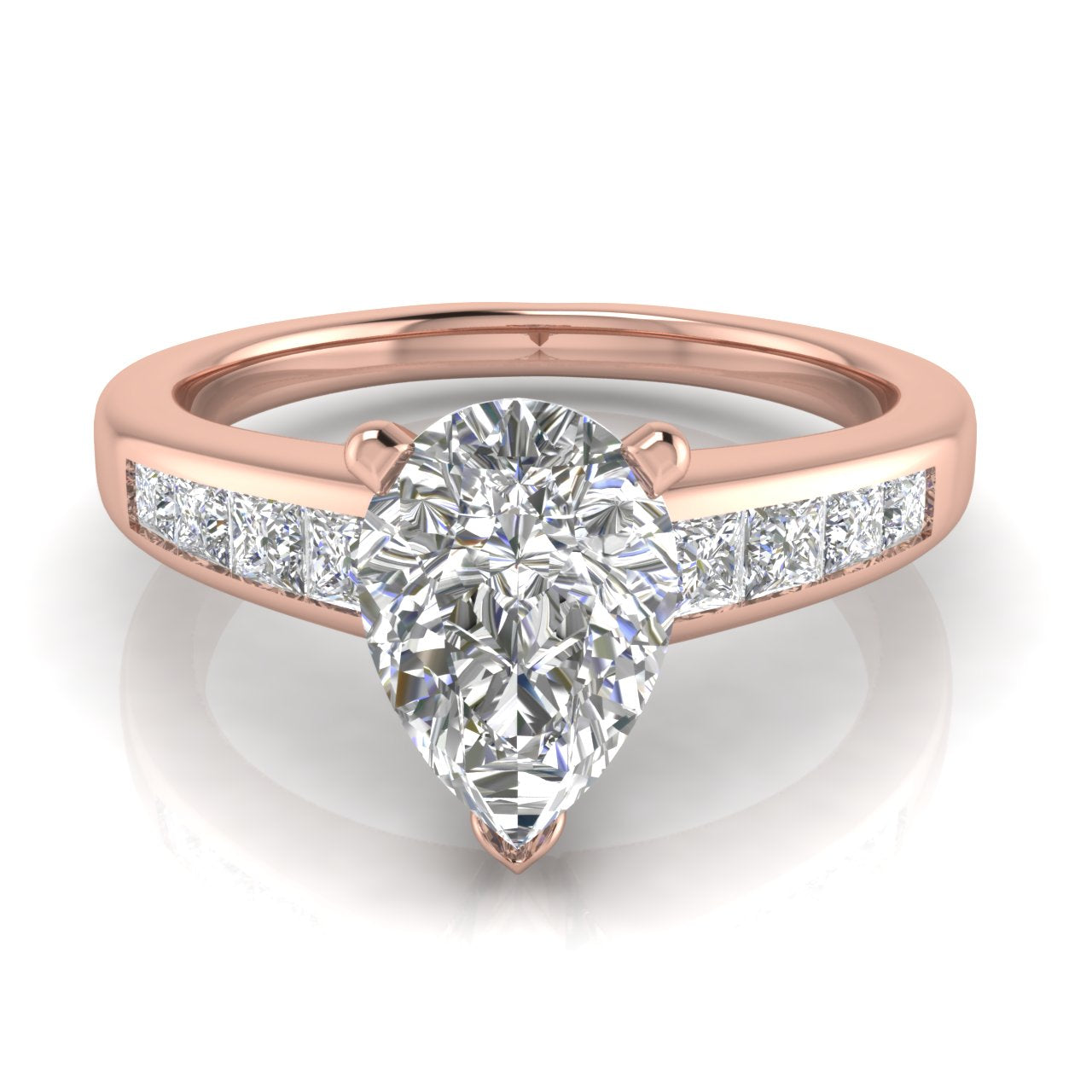 Princess Channel Set Pear Shaped Moissanite Engagement Ring