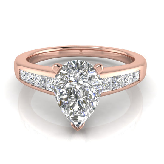 Princess Channel Set Pear Shaped Moissanite Engagement Ring