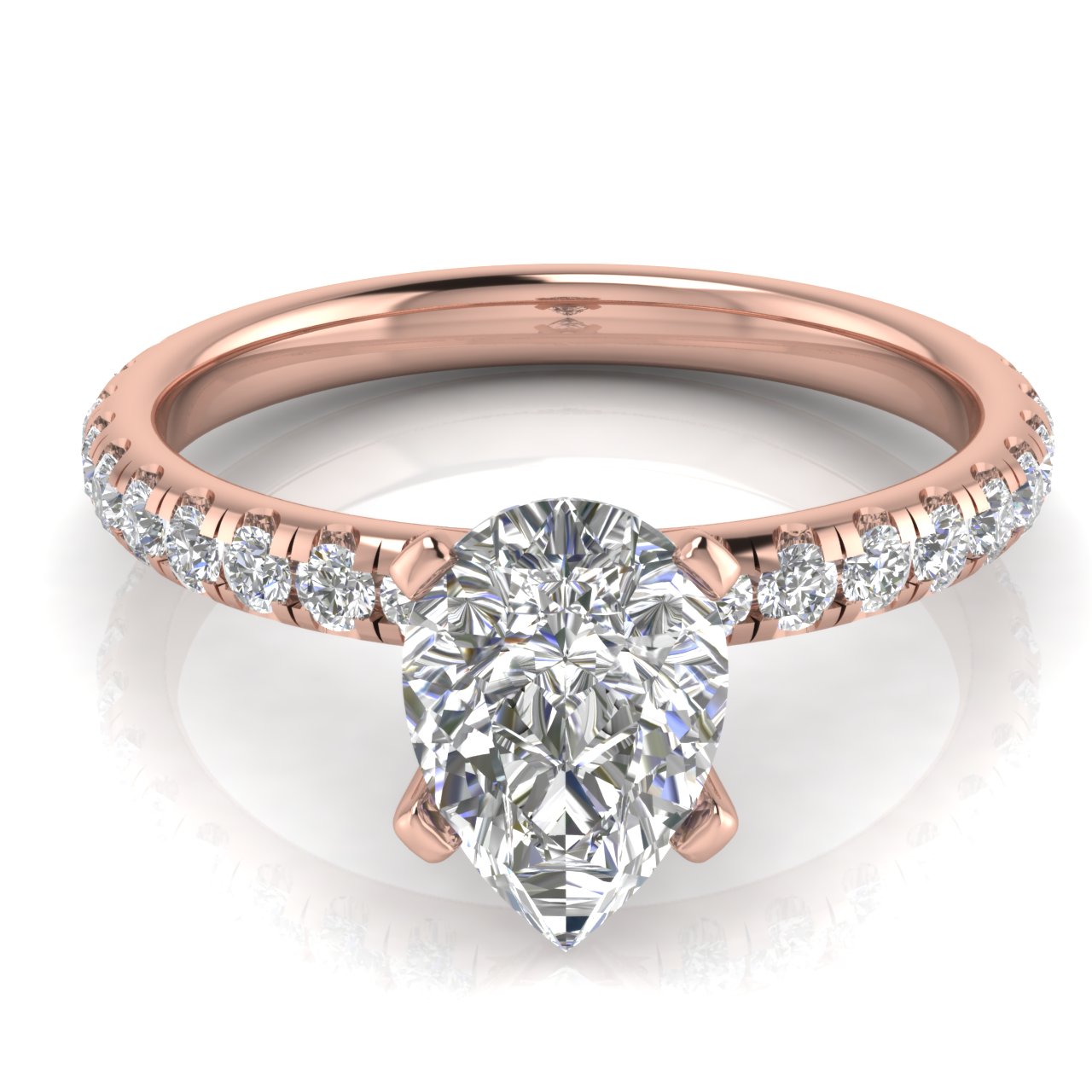 Classic Pave Pear Shaped Moissanite Engagement Ring