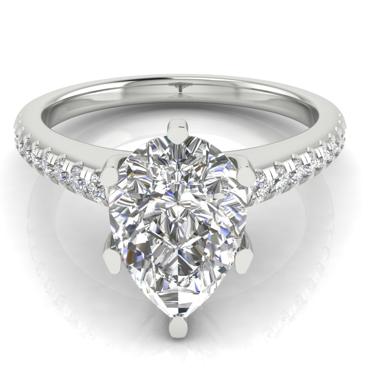 French Pave Pear Shaped Moissanite Engagement Ring