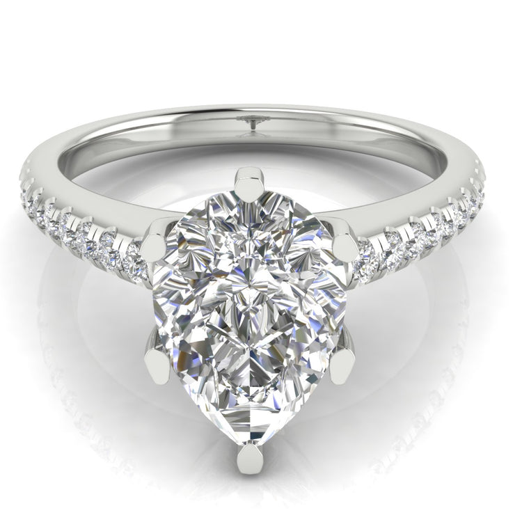 French Pave Pear Shaped  Engagement Ring | Moissanite | Lab Grown Diamond