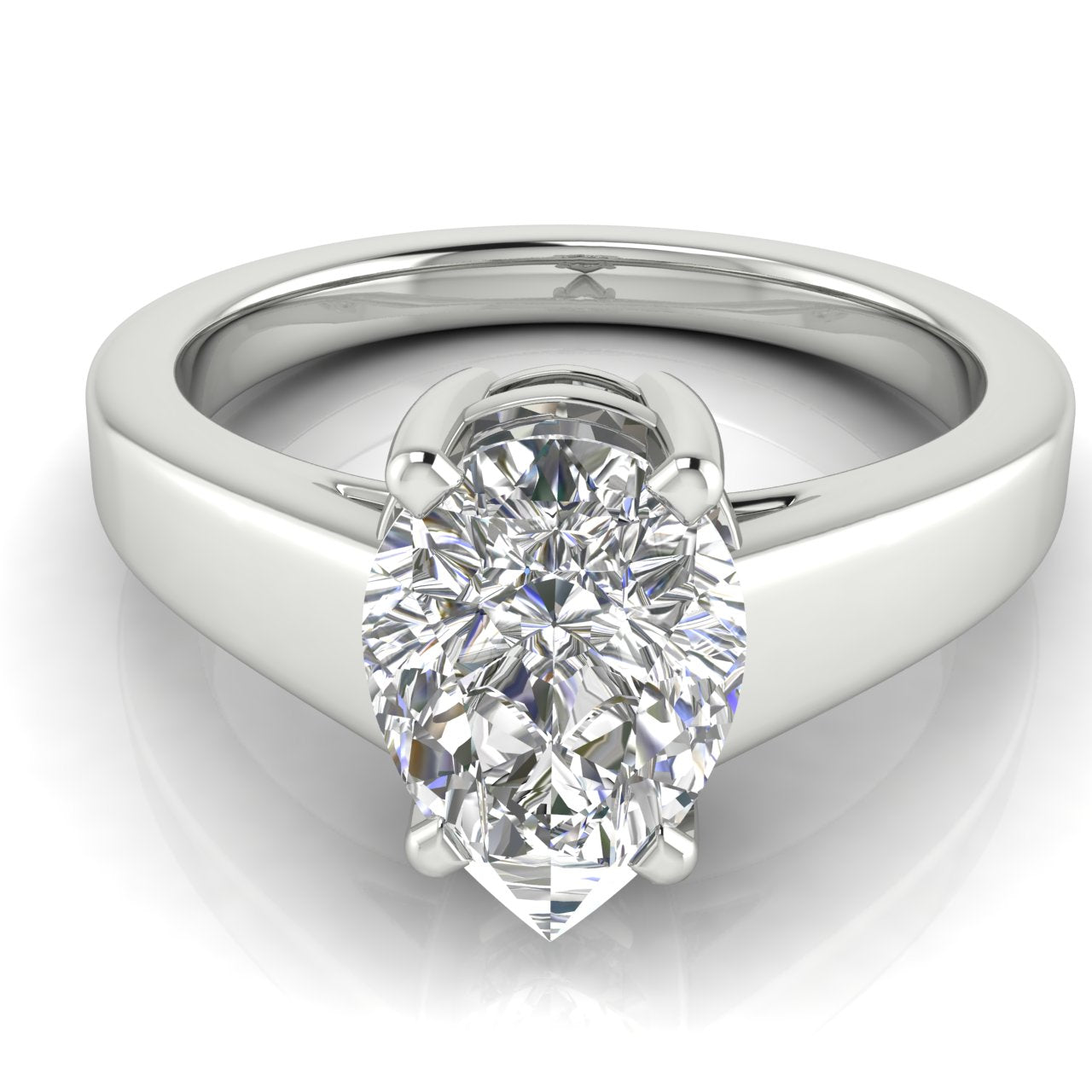 Wide Band Cathedral Pear Shaped Lab Diamond Engagement Ring