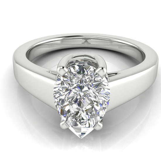 Wide Band Cathedral Pear Shaped Lab Diamond Engagement Ring