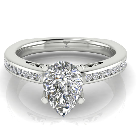 Euro Channel Set Pear Shaped Moissanite Engagement Ring