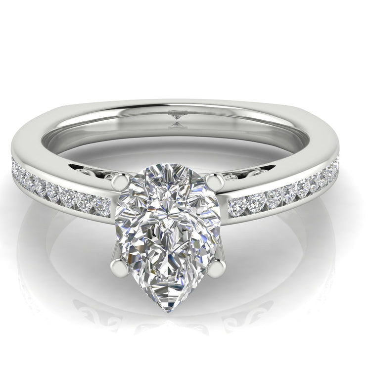 Euro Channel Set Pear Shaped  Engagement Ring | Moissanite | Lab Grown Diamond