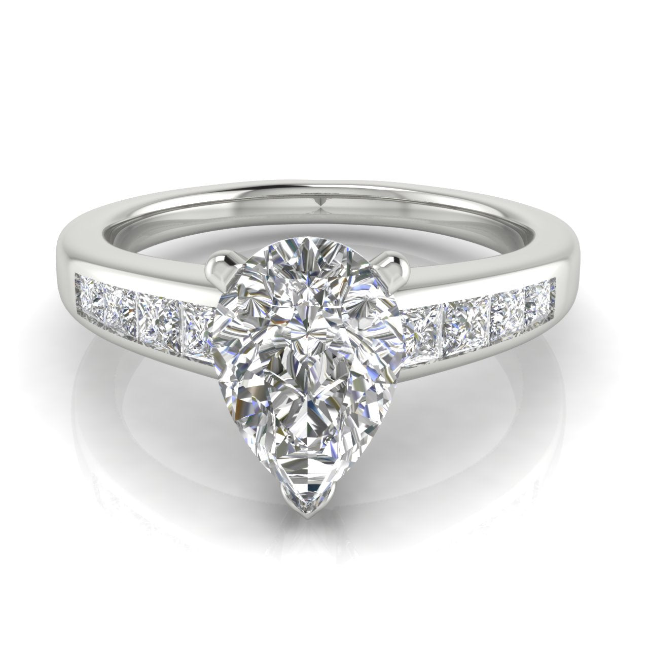 Princess Channel Set Pear Shaped Lab Diamond Engagement Ring