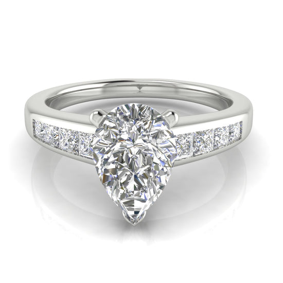 Princess Channel Set Pear Shaped Lab Diamond Engagement Ring