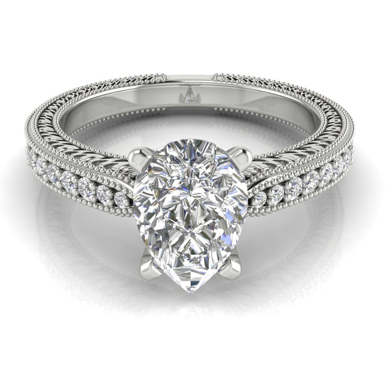 Tapered Vintage Inspired Pear Shaped  Engagement Ring | Moissanite | Lab Grown Diamond