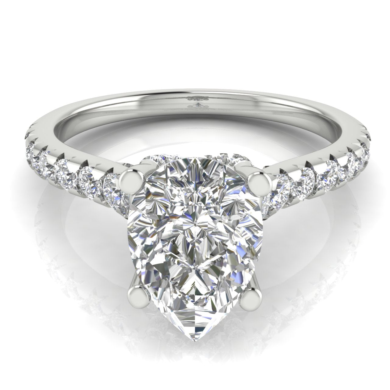 Bridge Pave Pear Shaped Moissanite Engagement Ring