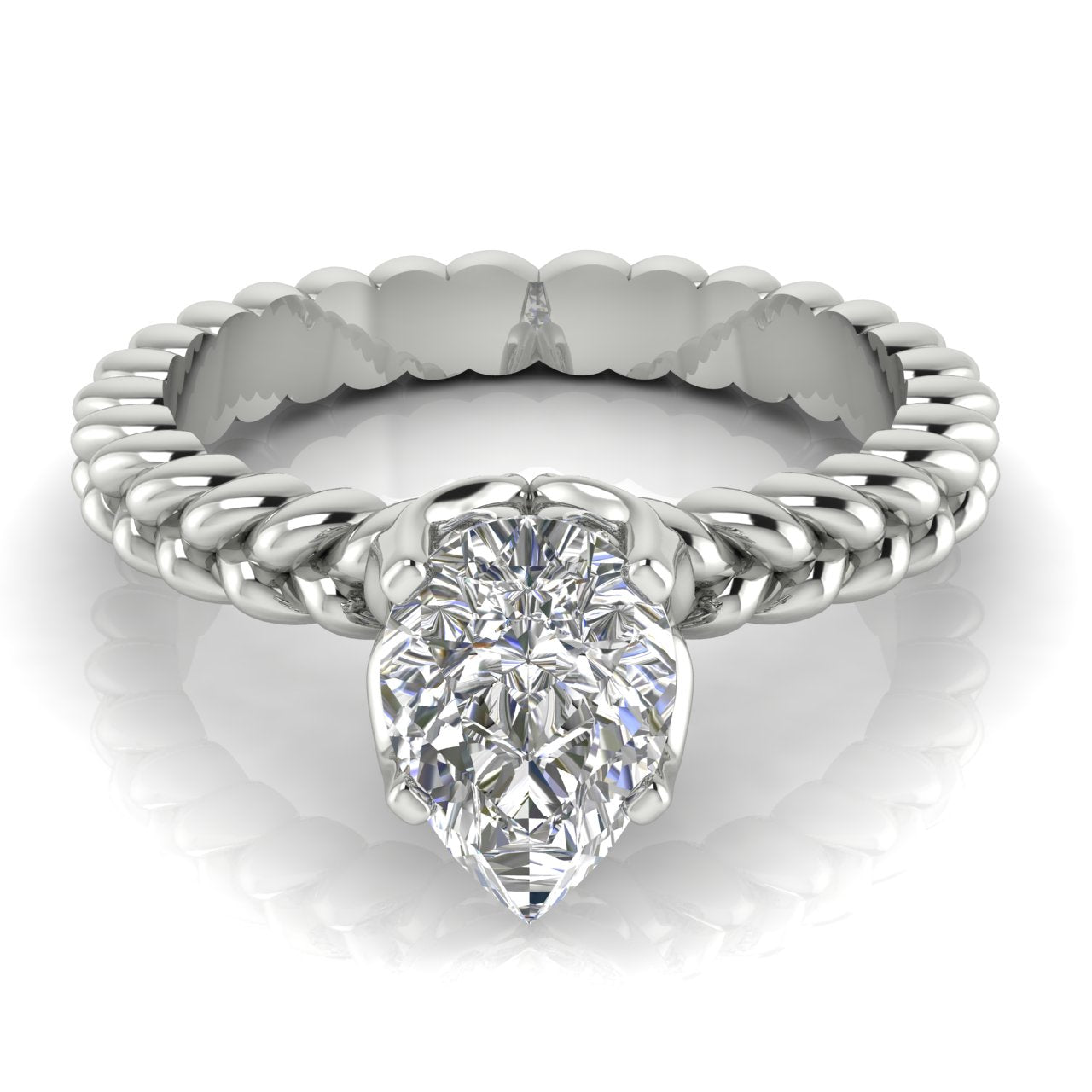 Rope Band Pear Shaped Lab Diamond Engagement Ring